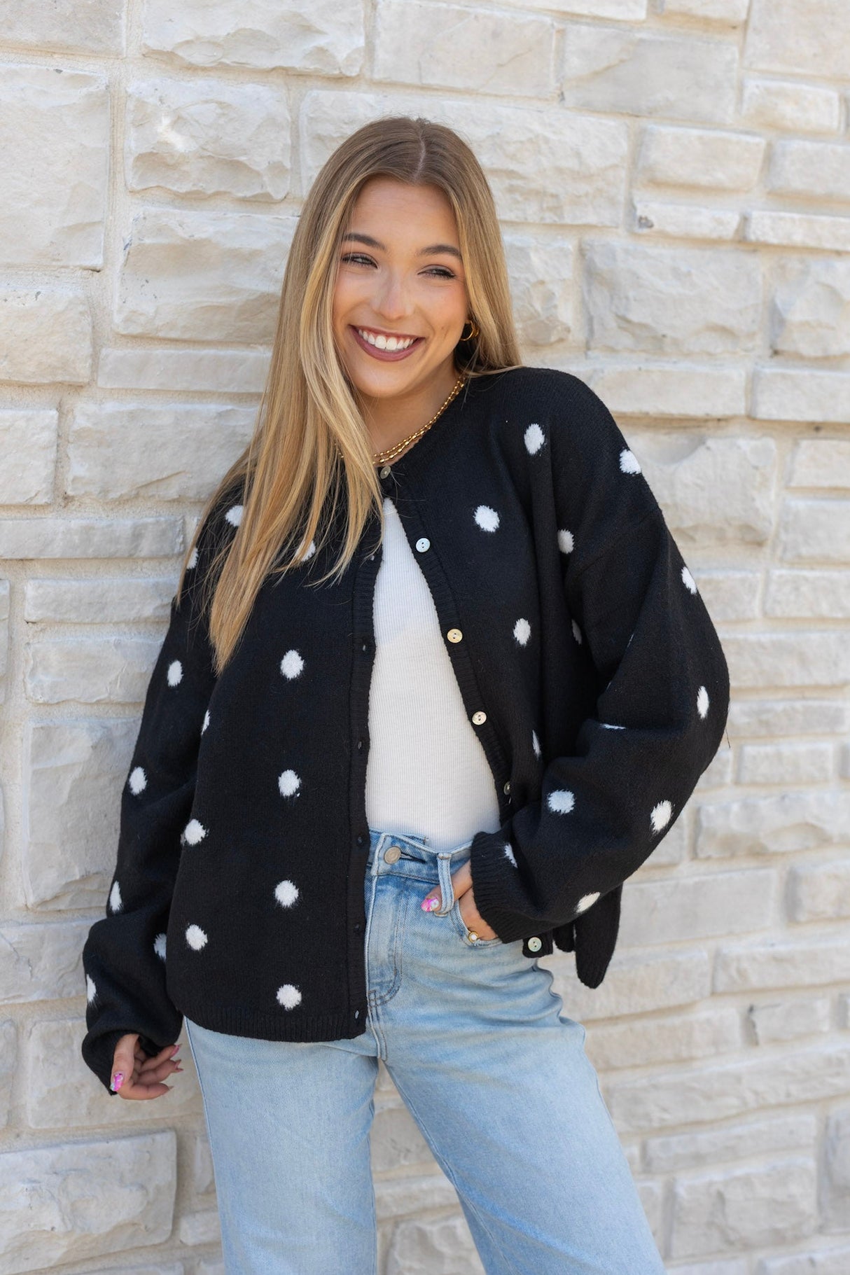 Polka Dot Button Front Cardigan (Multiple Colors)