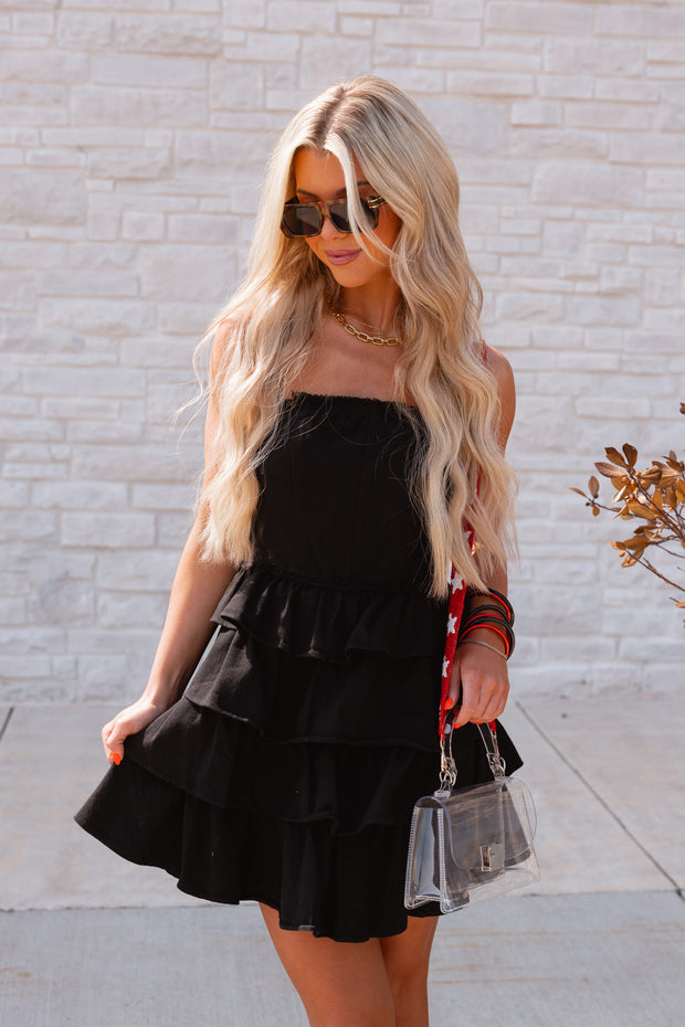 STRAPLESS LAYERED MINI DRESS