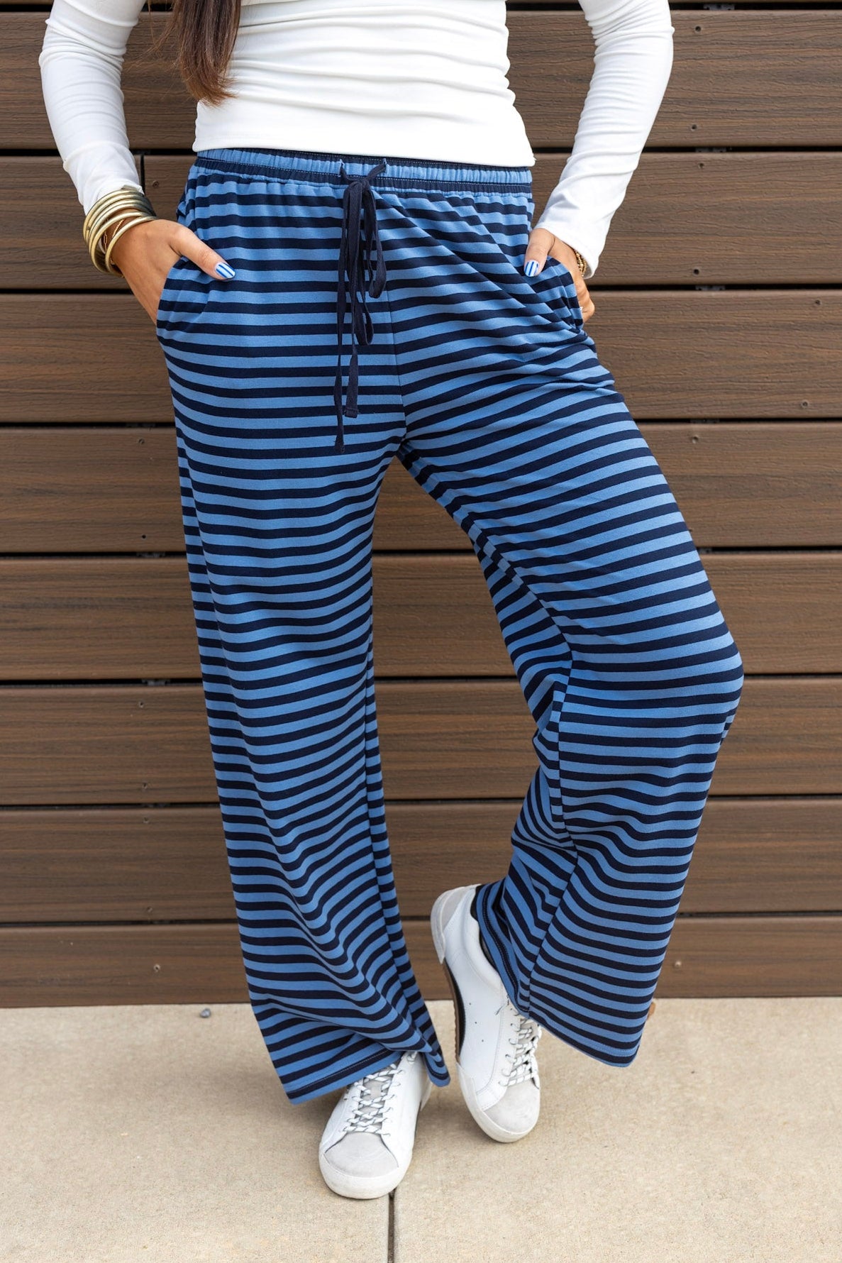 Drawstring Stripe Print Pants