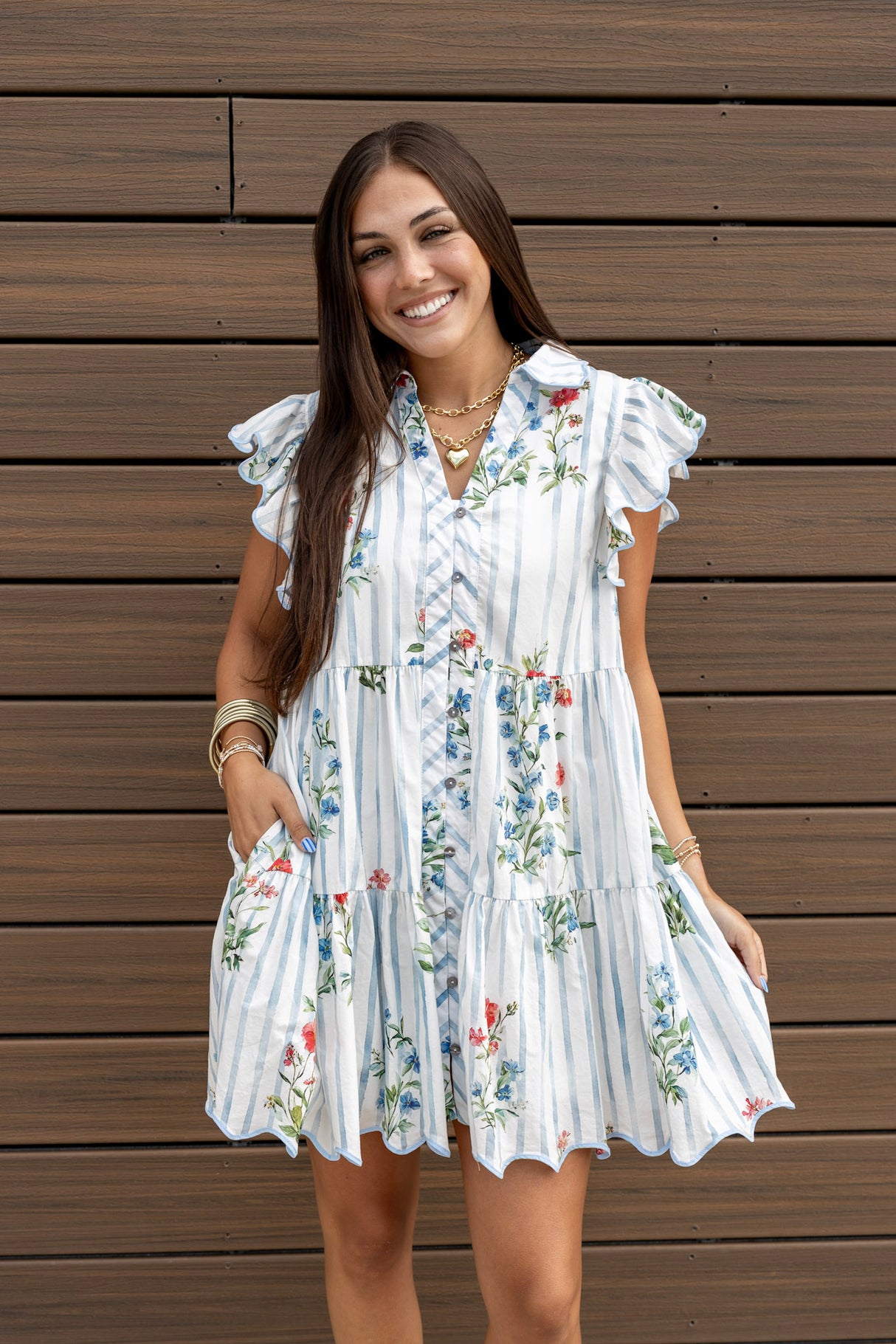 Natalie Striped Flutter Dress