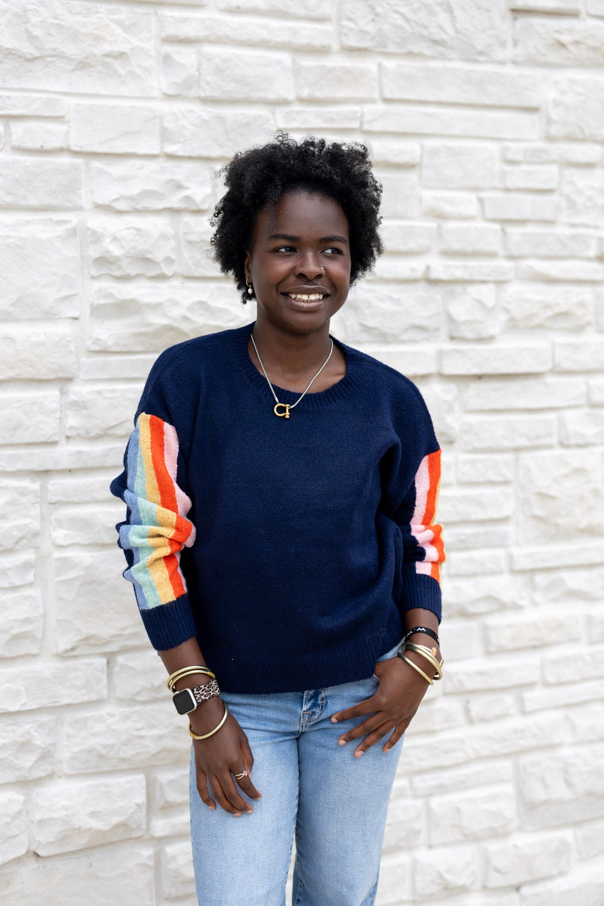 Contrast Sleeve Stripe Sweater
