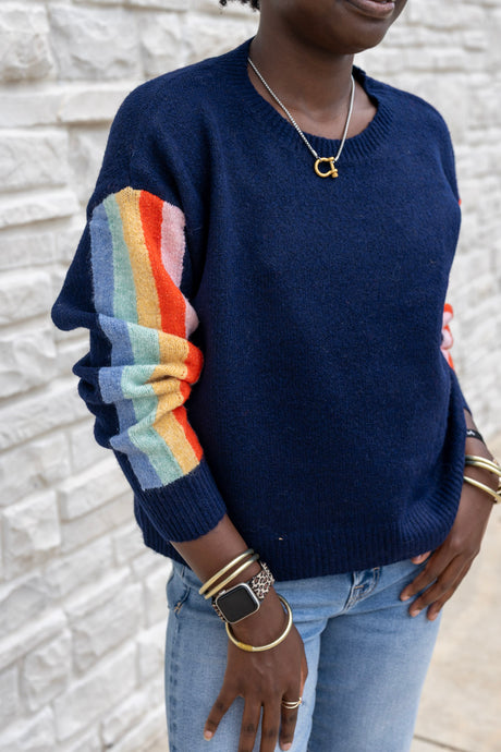 Contrast Sleeve Stripe Sweater
