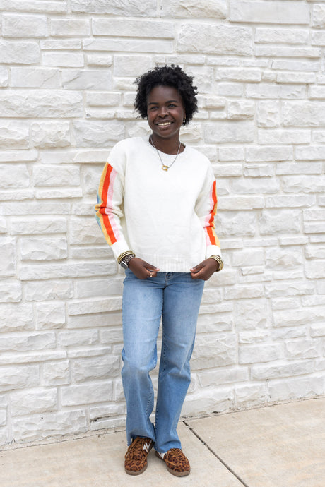Contrast Sleeve Stripe Sweater
