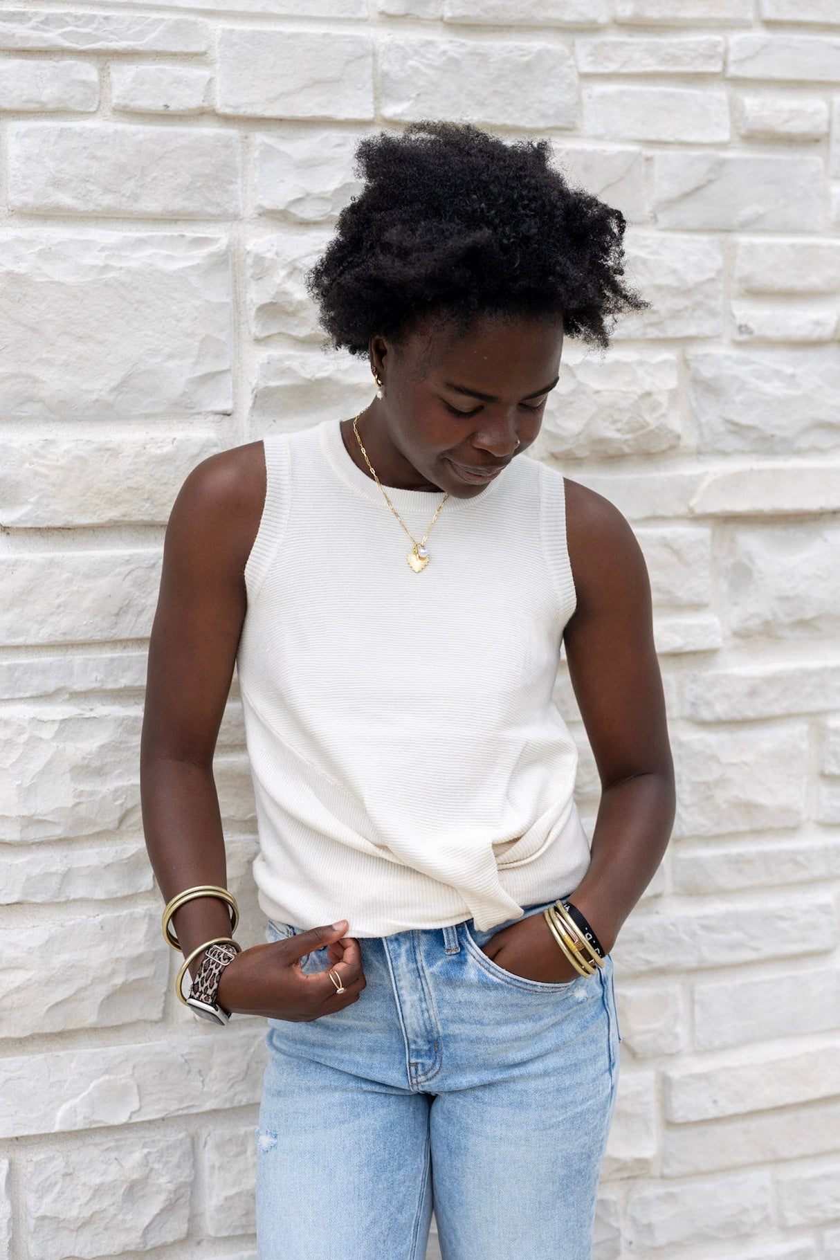 Crewneck Rib Knot Front Tank