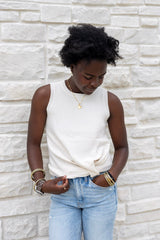 Crewneck Rib Knot Front Tank