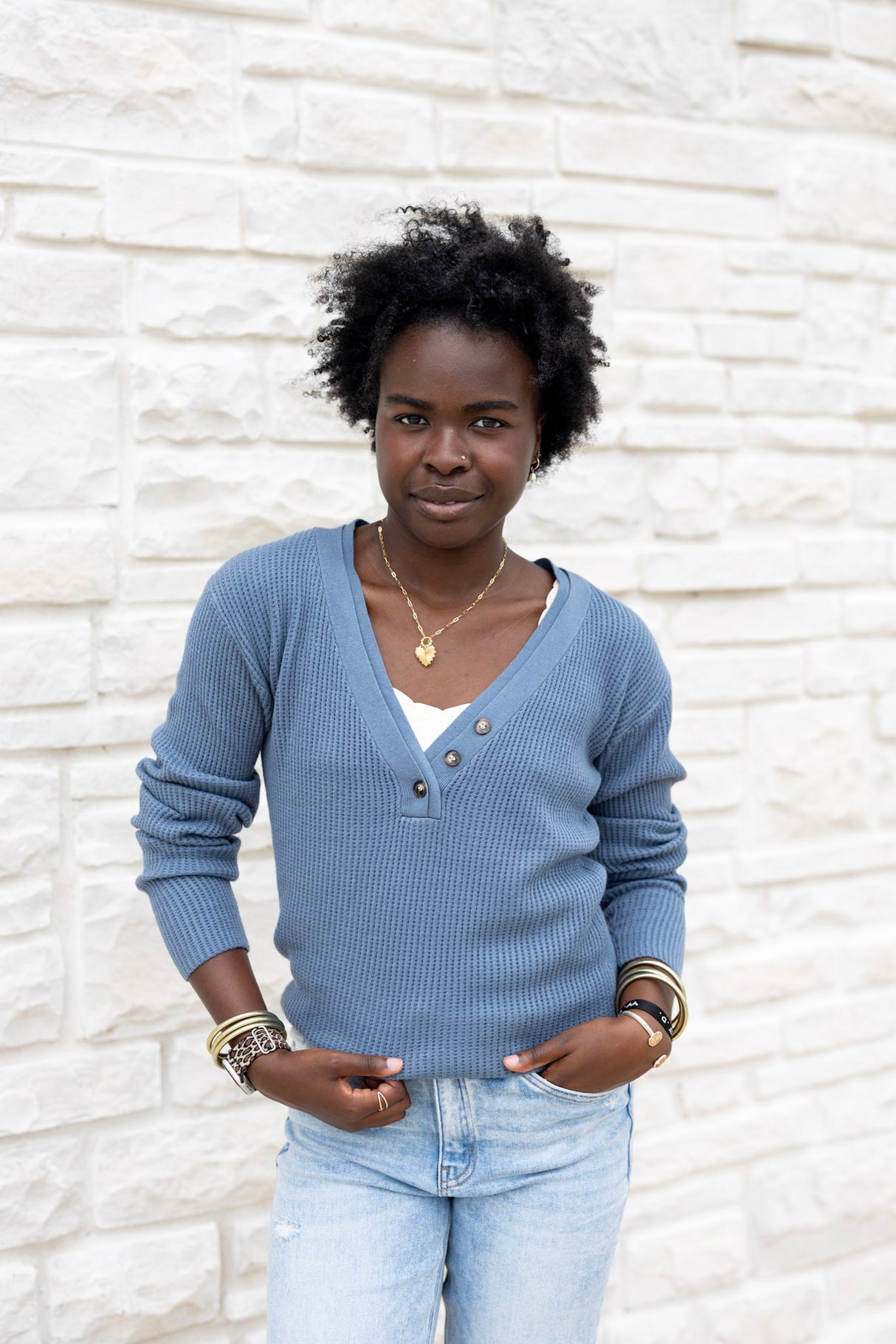 V-Neck Waffle Knit Top