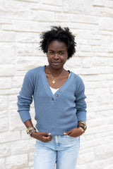 V-Neck Waffle Knit Top
