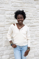 V-Neck Waffle Knit Top