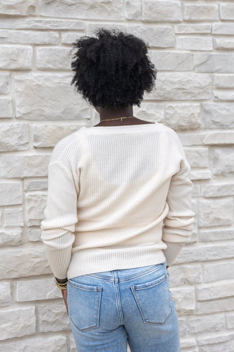 V-Neck Waffle Knit Top