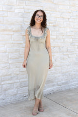 Ruffle Neck Midi Dress