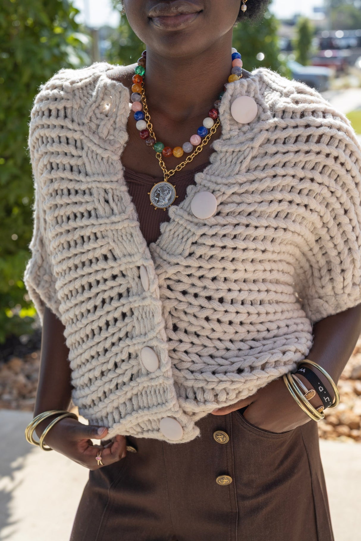 Chunky Open Knit Button Vest