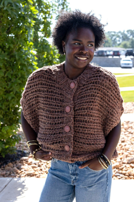 Chunky Open Knit Button Vest