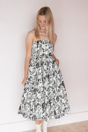 TOILE STRAPLESS MIDI DRESS