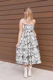 TOILE STRAPLESS MIDI DRESS