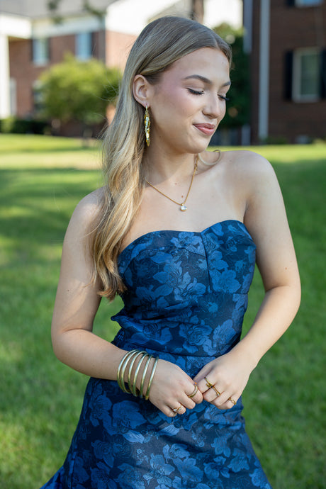 Strapless Jacquard Ruffle Dress