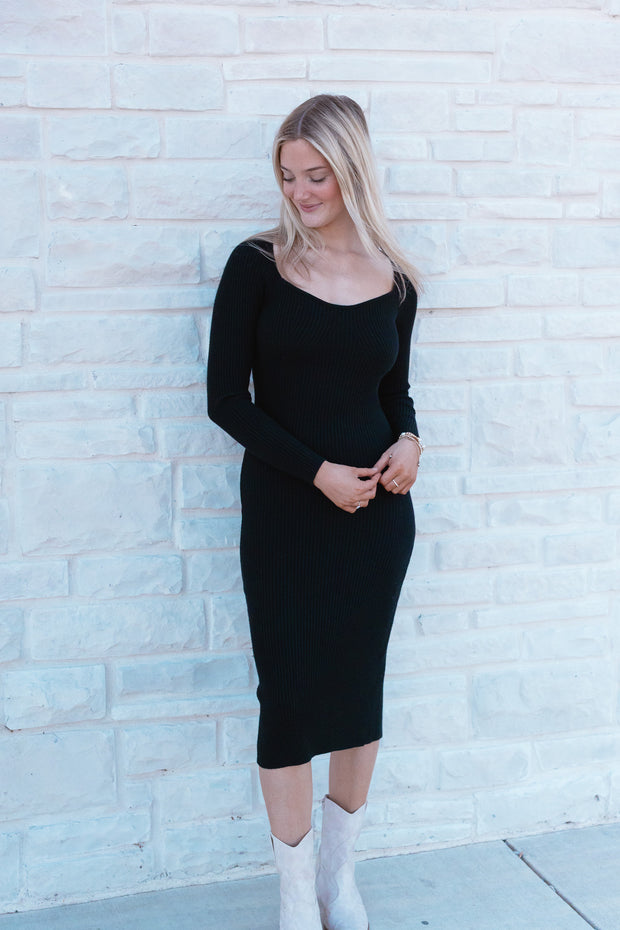 FITTED RIB KNIT MIDI DRESS