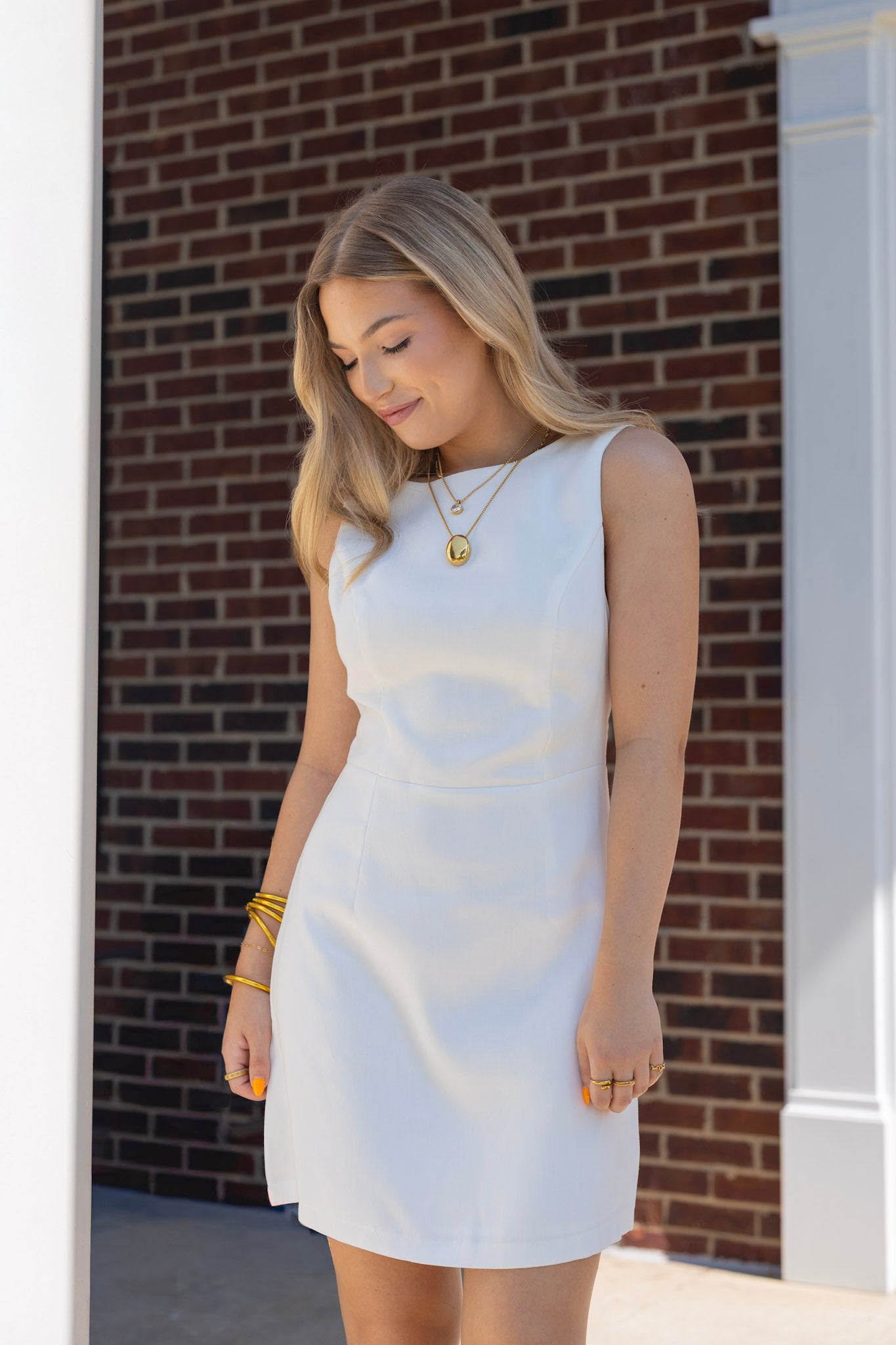 Classic Boat Neck Mini Dress Off White / Small