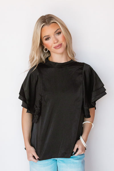 KYLA SATIN RUFFLE SLEEVE TOP