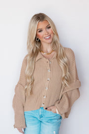 BUTTON DOWN RIBBED SWEATER