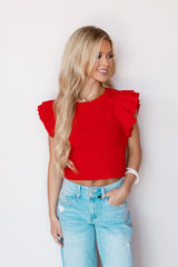 RIBBED RUFFLE CROP BASIC
