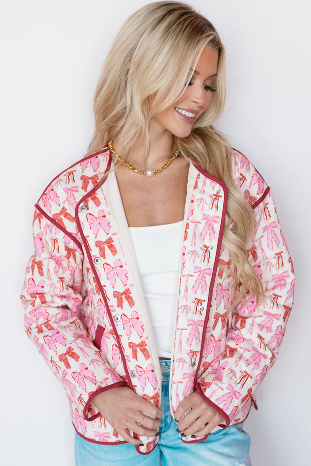 BOW PRINT QUILT COAT