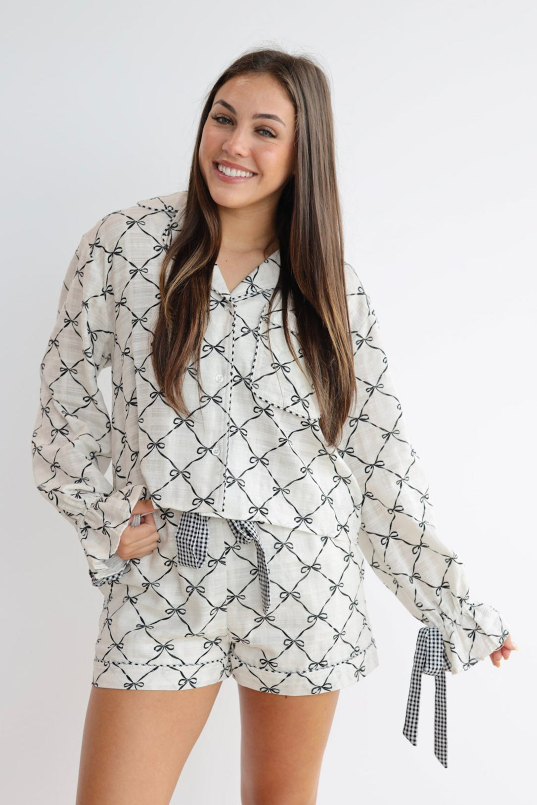 RIBBON TIED BOW PJ TOP