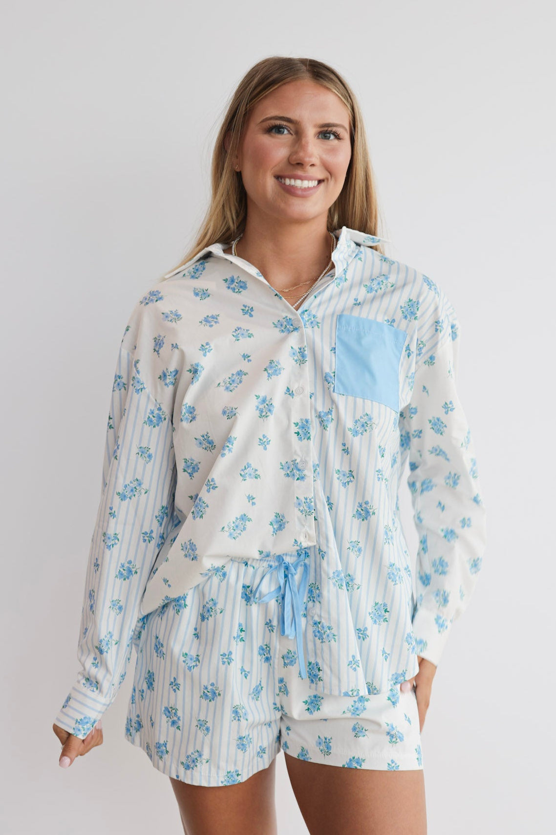 FLORAL STRIPE PJ TOP