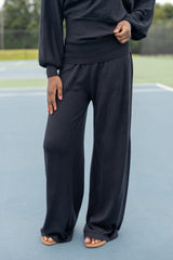 Folded Waist Wide Leg Sweater Pants