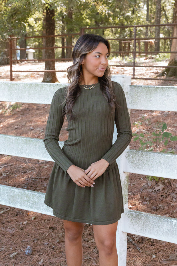 REGAN RIBBED FLARE DRESS