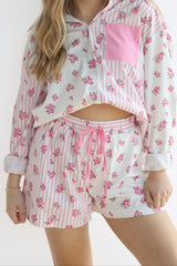 FLORAL STRIPE MIX PJ SHORTS
