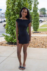 Ribbed Boat Neck Mini Dress