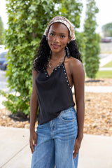 Drape Neck Cami Top w/ Studs