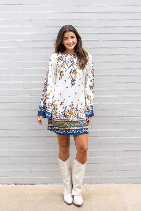 Border Print Satin Mini Dress