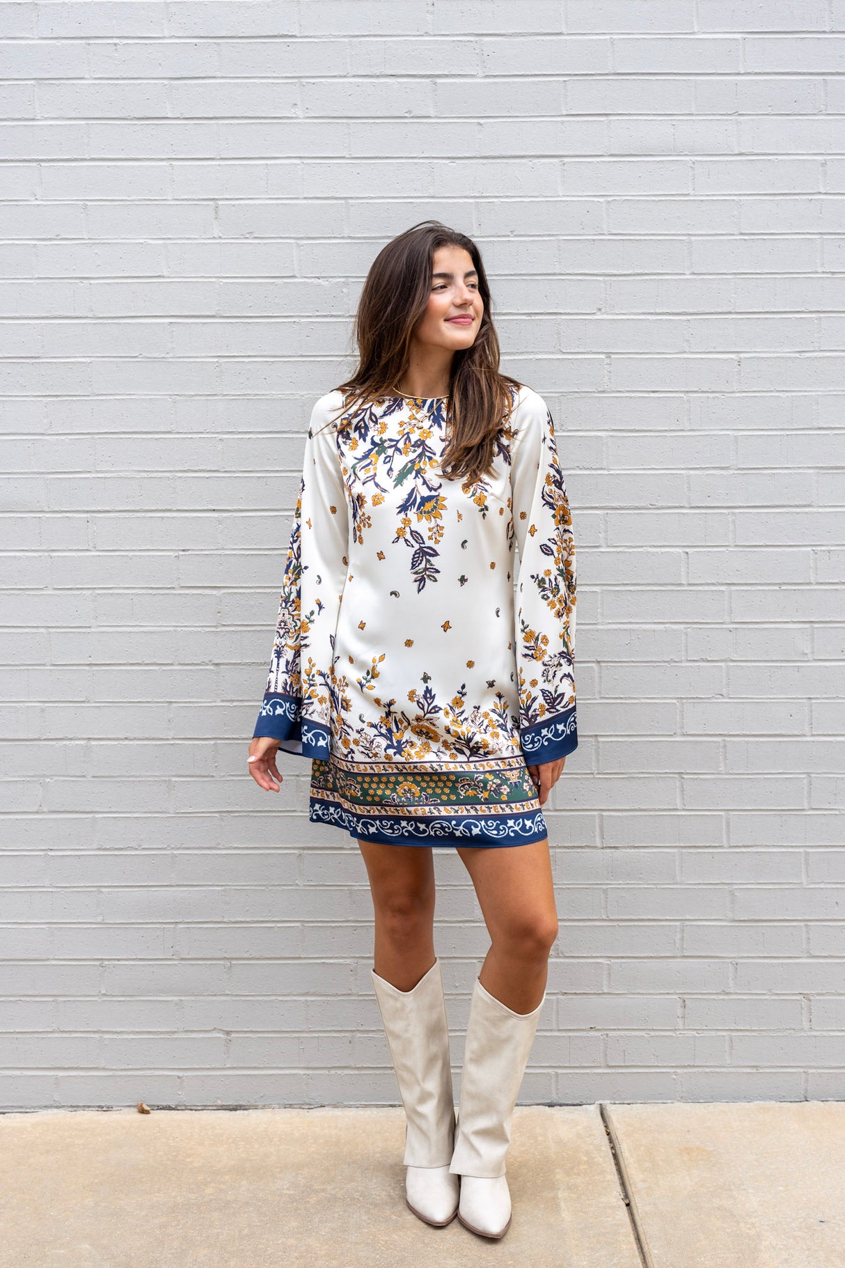 Border Print Satin Mini Dress