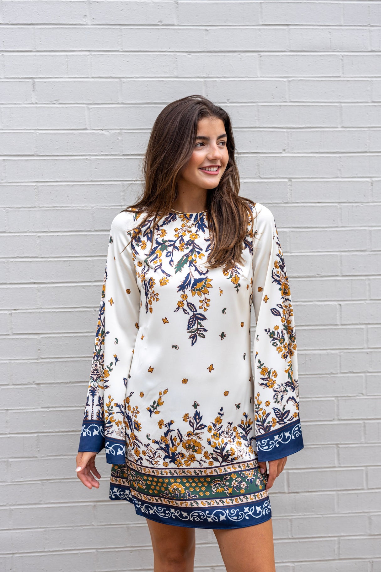 Border Print Satin Mini Dress