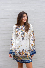 Border Print Satin Mini Dress