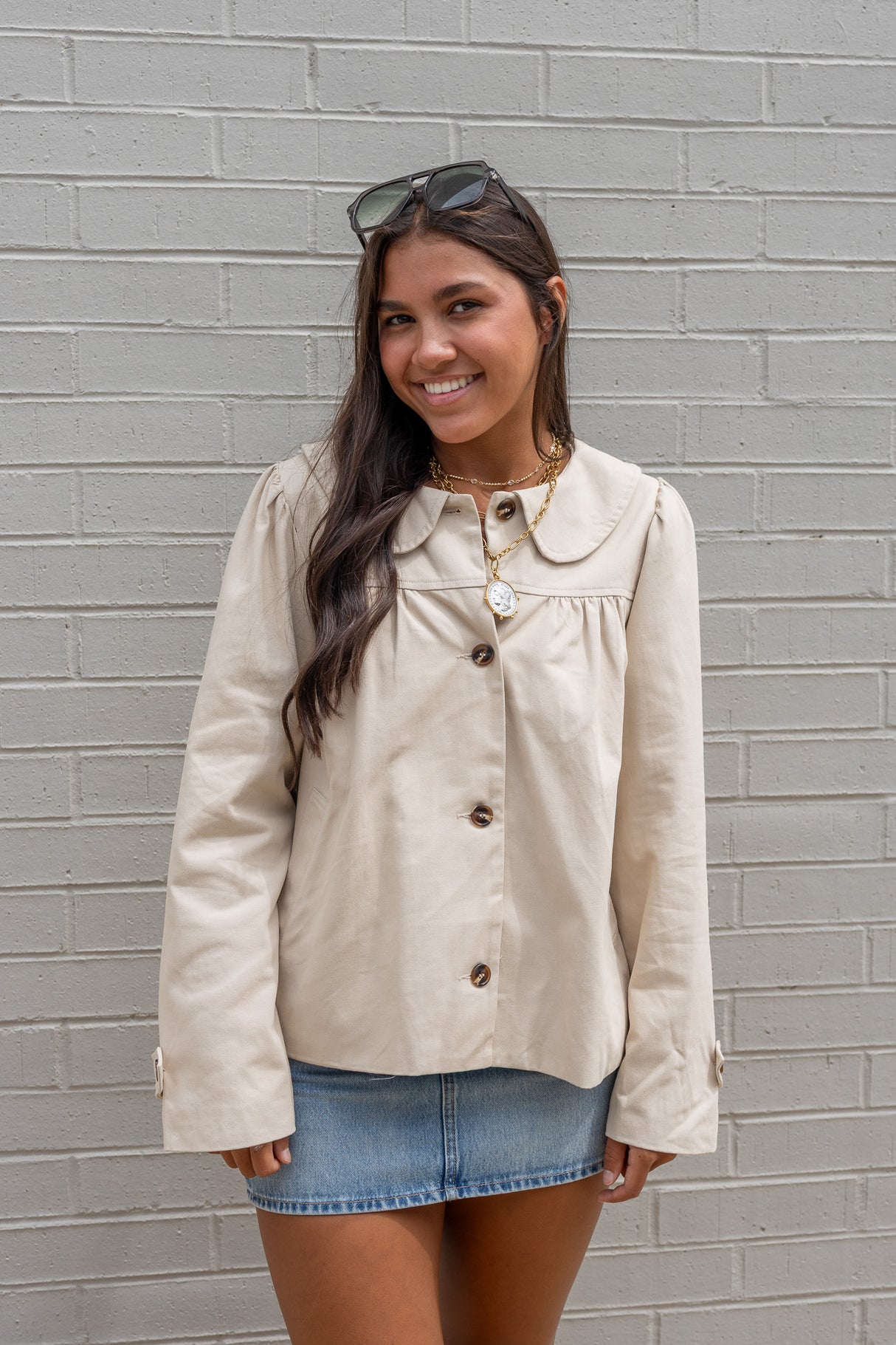 Peter Pan Collar Ruched Oversized Jacket