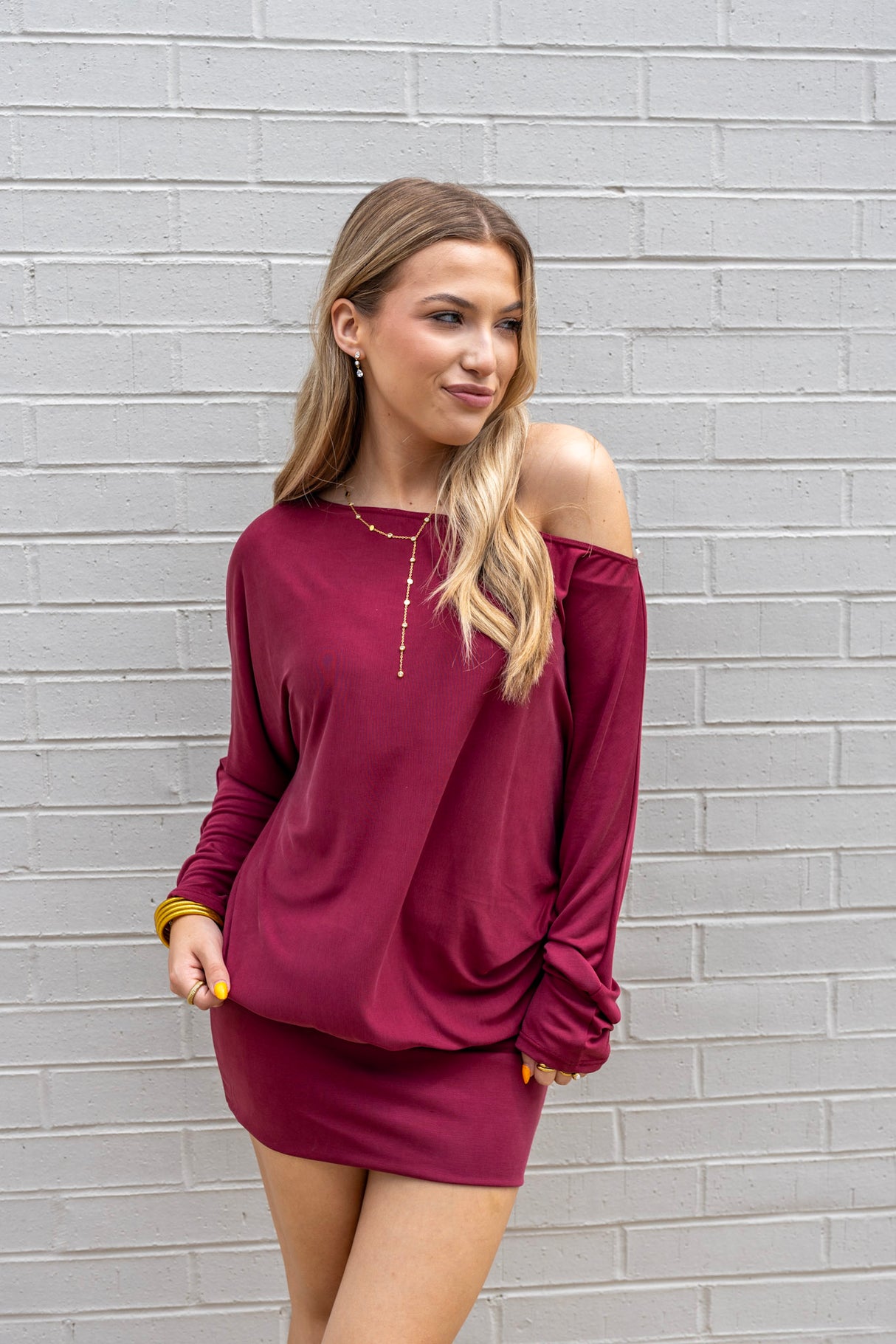 Off Shoulder Slouch Mini Dress