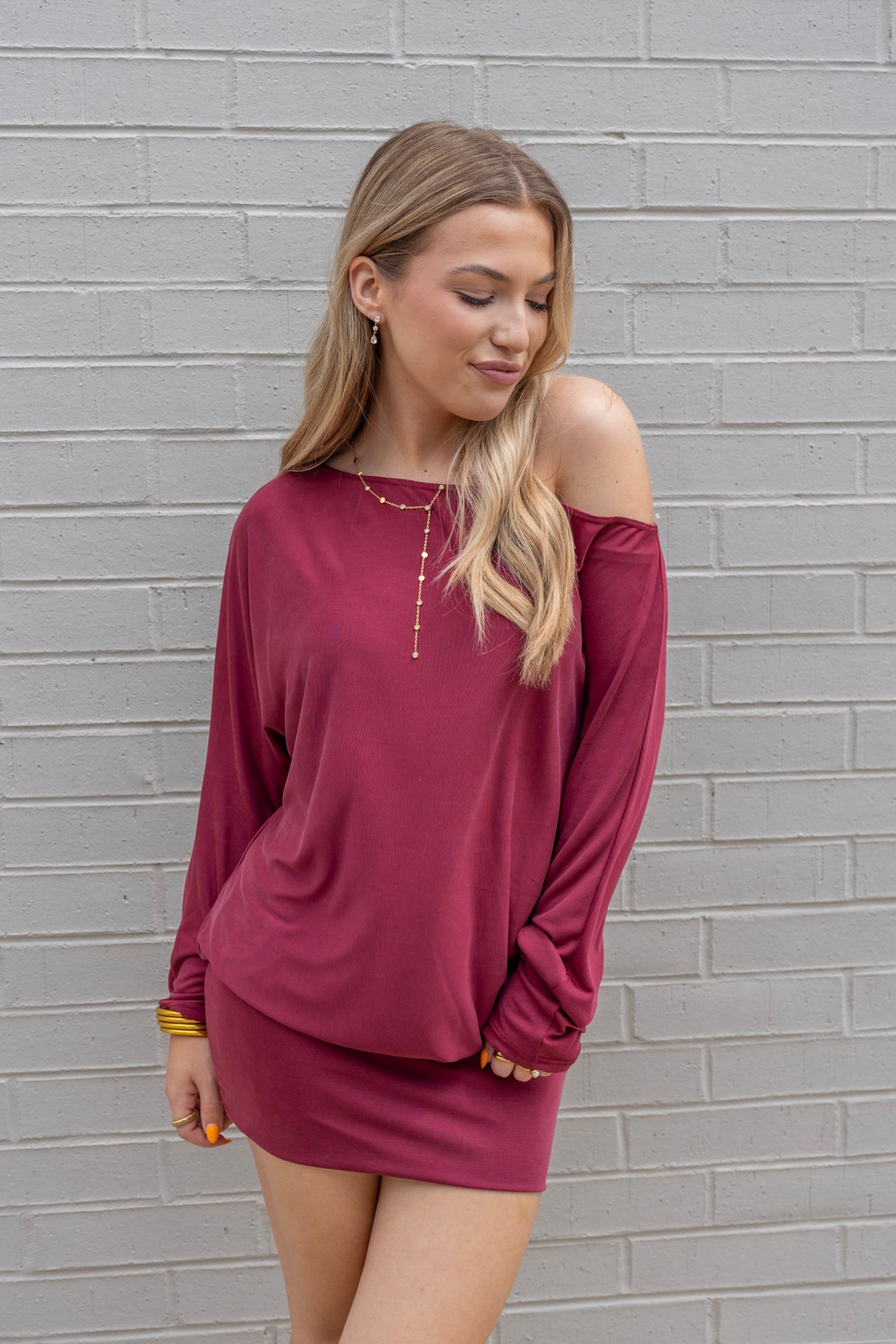 Off Shoulder Slouch Mini Dress