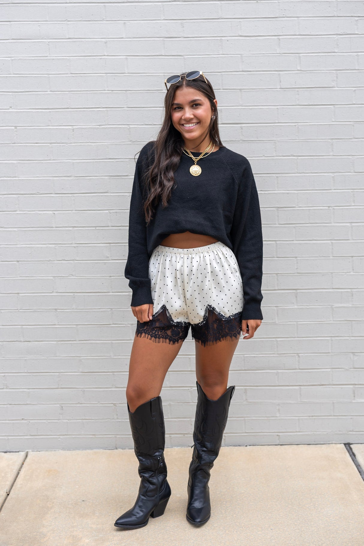 Satin Polka Dot Short w/ Cutout Lace