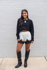 Satin Polka Dot Short w/ Cutout Lace