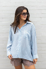 Striped Button Down Shirt with One Front Pocket