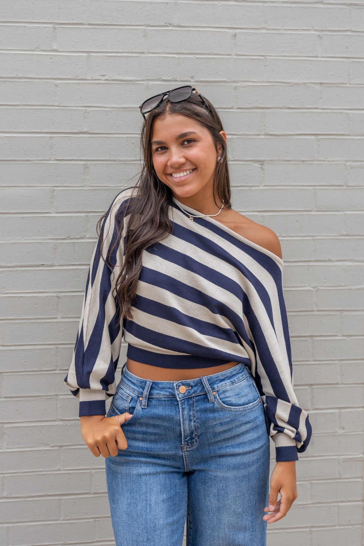 Boat Neck Dolman Sleeve Sweater Top