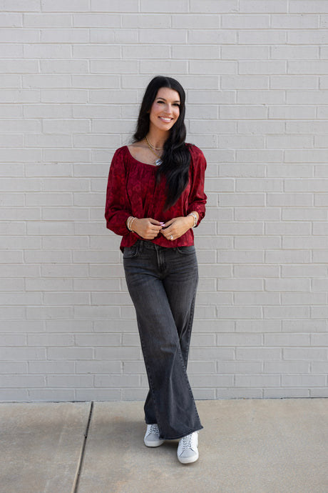 Billowy Raglan Sleeve Blouse w/ Back Tie
