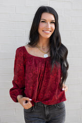 Billowy Raglan Sleeve Blouse w/ Back Tie