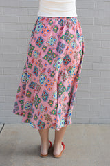 Majolica Tile Print Pleated Midi Skirt