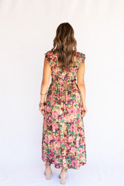 FLORAL SHIRRED MIDI DRESS