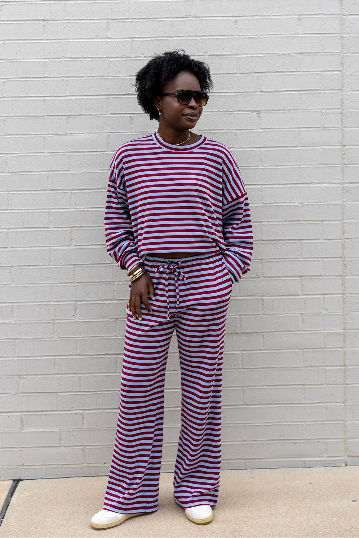 Mid Rise Wide Leg Stripe Pants