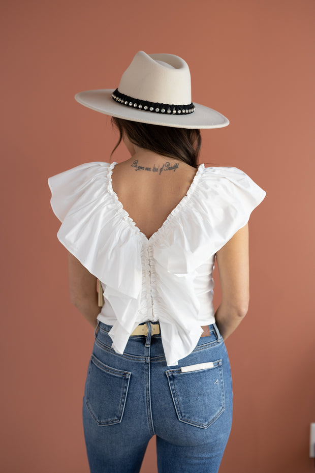RUFFLE DETAIL POPLIN TOP