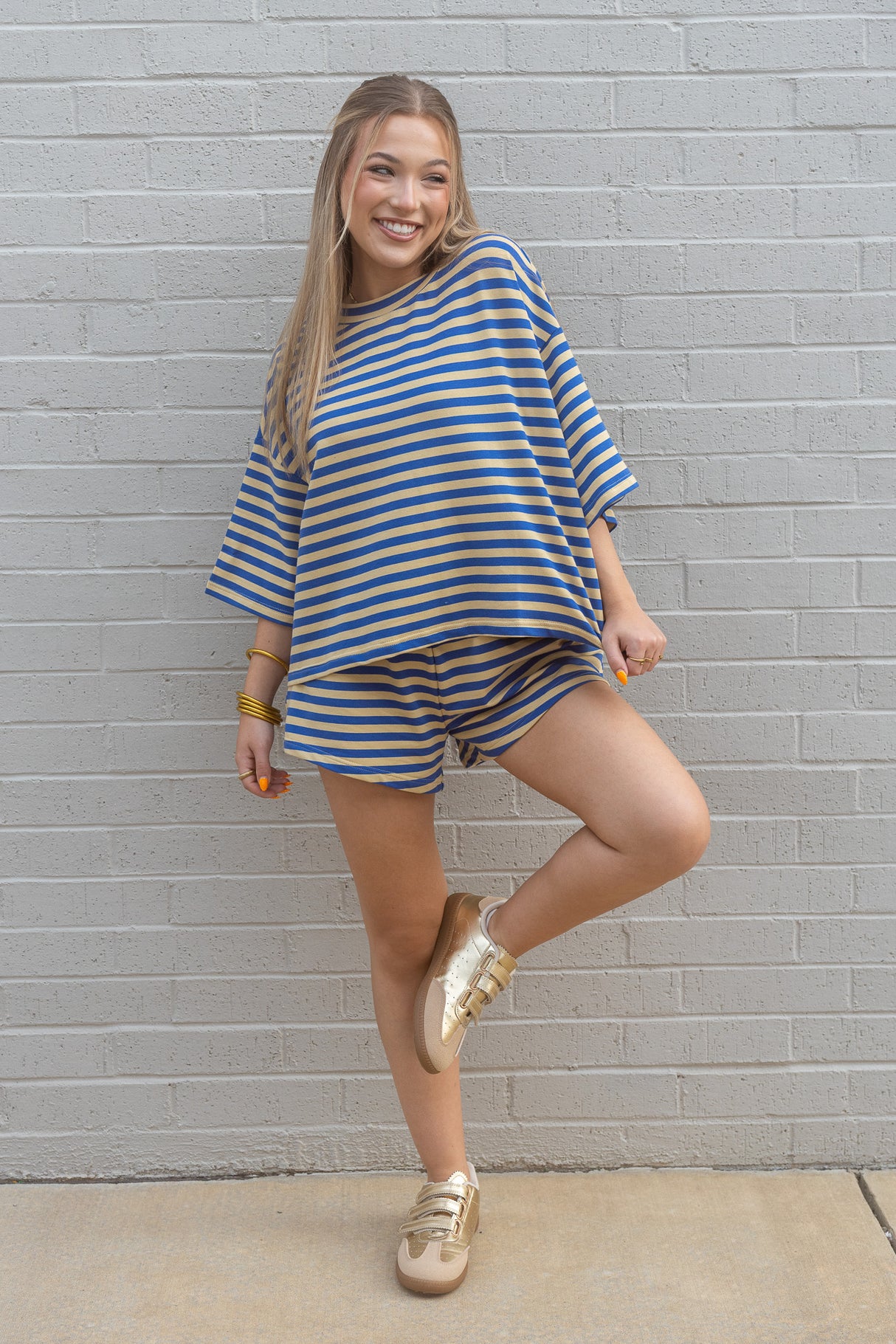 Yellow/Royal Striped Knit Shorts